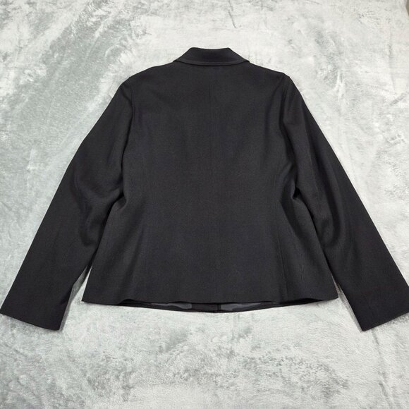 Lafayette 148 Blazer 12 Black Wool Blend Leather Trim Business Casual Jacket - Picture 8 of 10